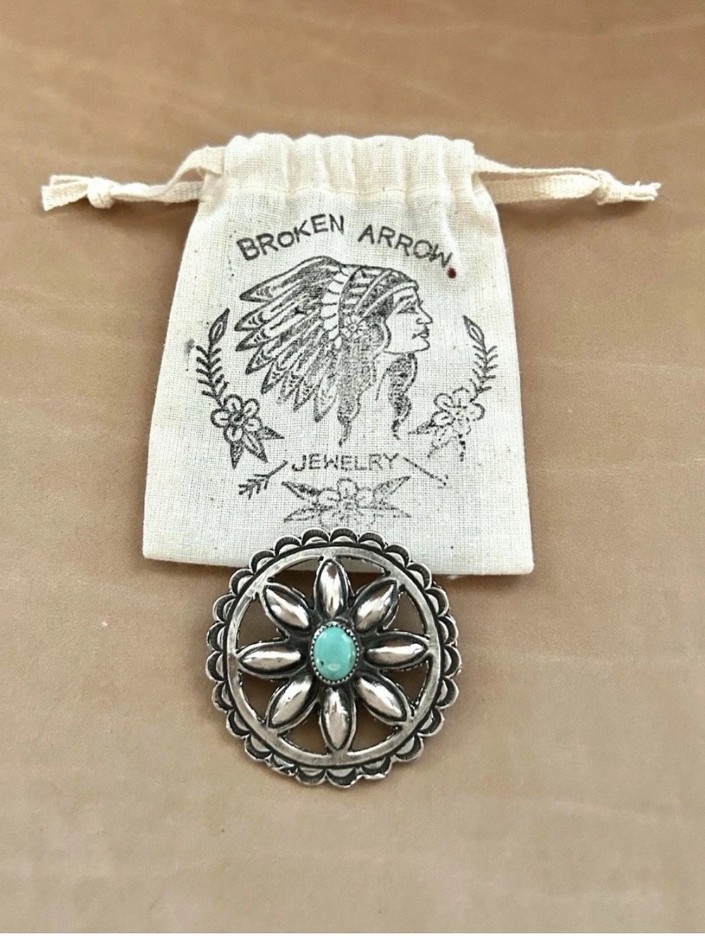 Free People X Broken Arrow Cactus Flower Silver & Turquoise Handmade Brooch